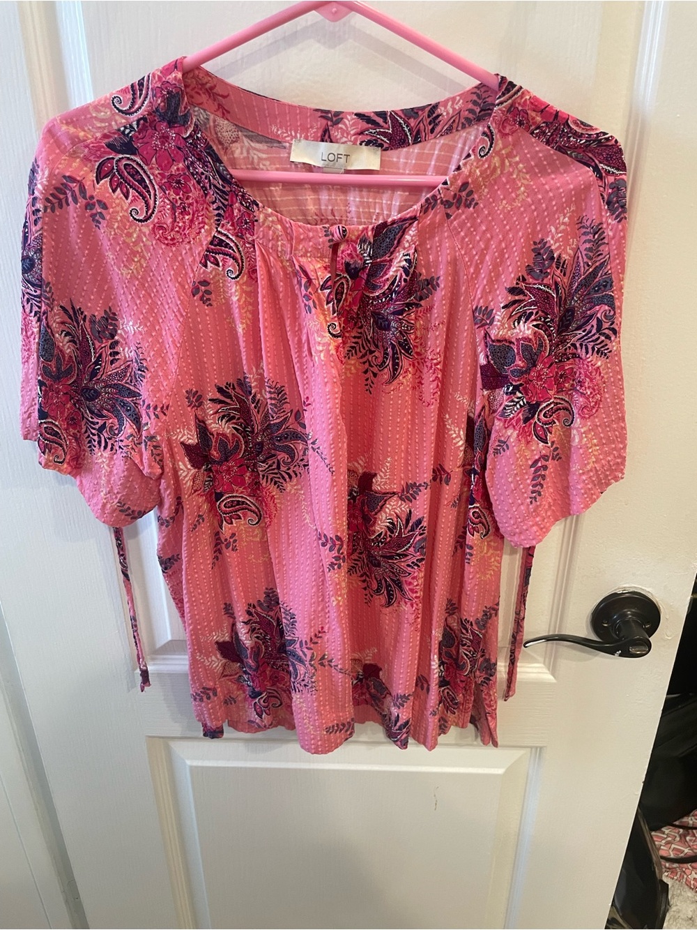 LOFT Pink Floral Paisley Short Sleeve Blouse